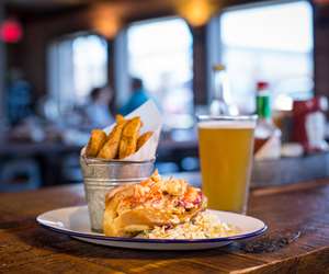 lobster roll with a pint of beer
